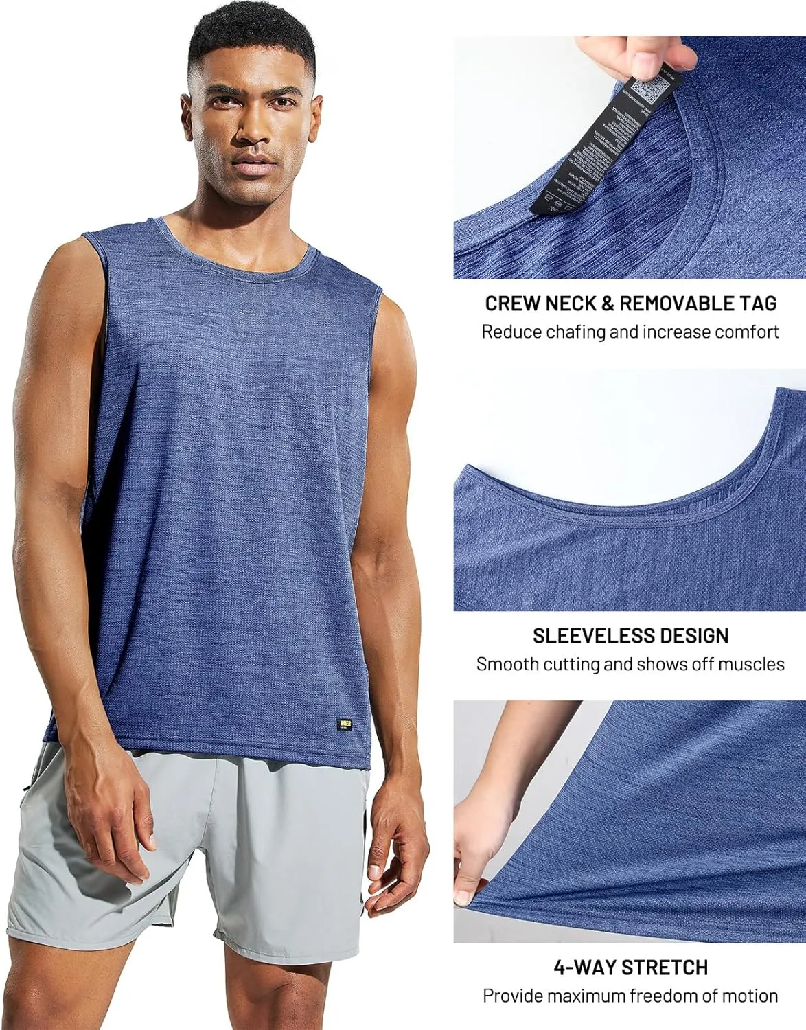 MIER Men’s Sleeveless Tank Top Dry Fit Workout Muscle Tee Shirt for Running Athletic Gym Sports Training, Moisture Wicking