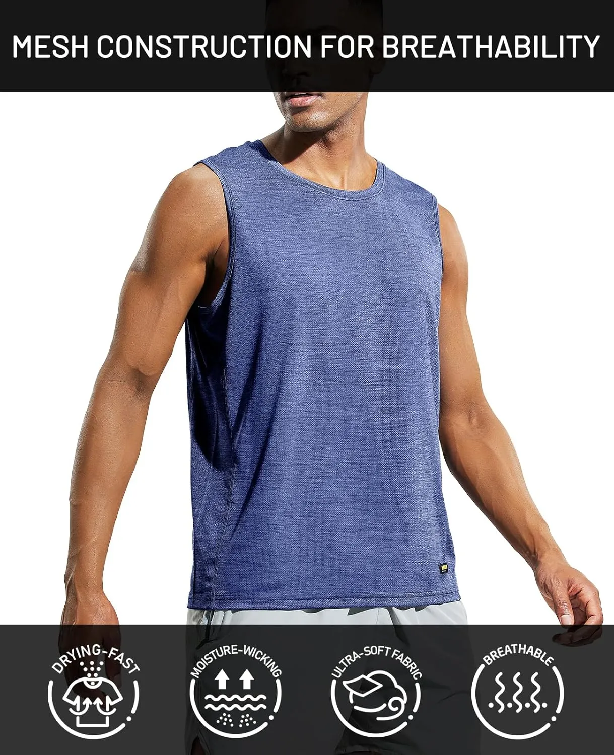 MIER Men’s Sleeveless Tank Top Dry Fit Workout Muscle Tee Shirt for Running Athletic Gym Sports Training, Moisture Wicking