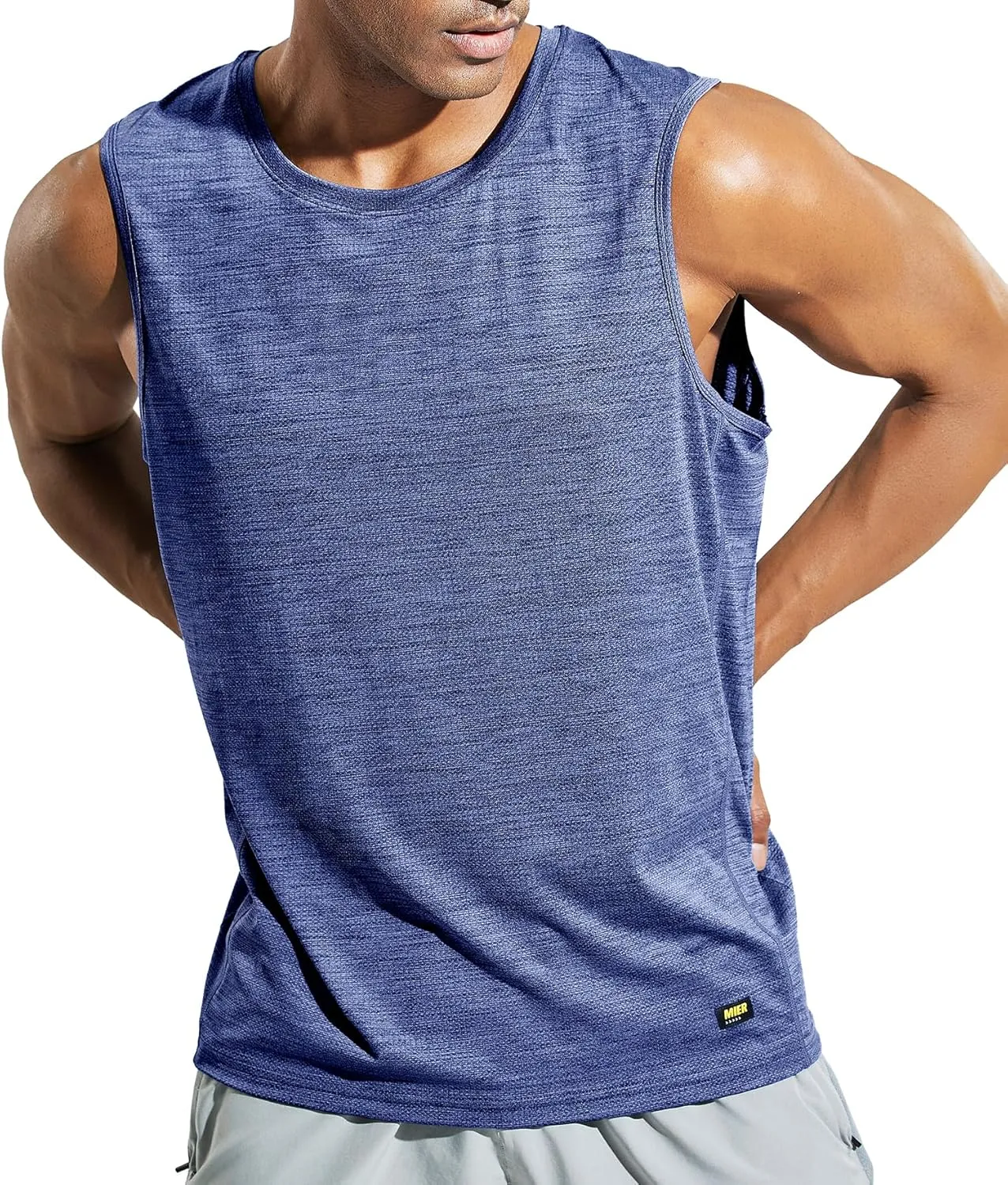 MIER Men’s Sleeveless Tank Top Dry Fit Workout Muscle Tee Shirt for Running Athletic Gym Sports Training, Moisture Wicking