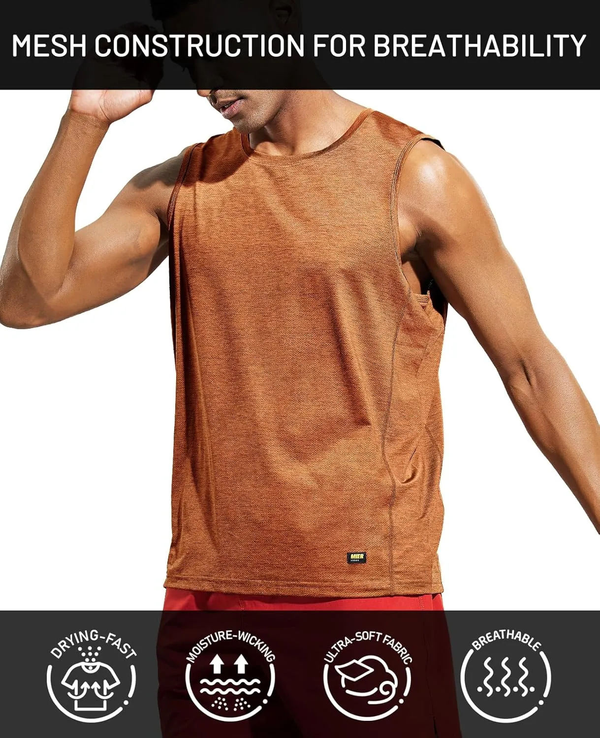 MIER Men’s Sleeveless Tank Top Dry Fit Workout Muscle Tee Shirt for Running Athletic Gym Sports Training, Moisture Wicking