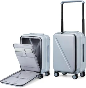 MILADA Luggage Hard Shell Suitcases Airline Approved Carry On Luggage 22x14x9 TSA Approved Luggage 20 Inch Front Opening Pocket Suitcase with Wheels Travel Luggage Wide Handle,Grey