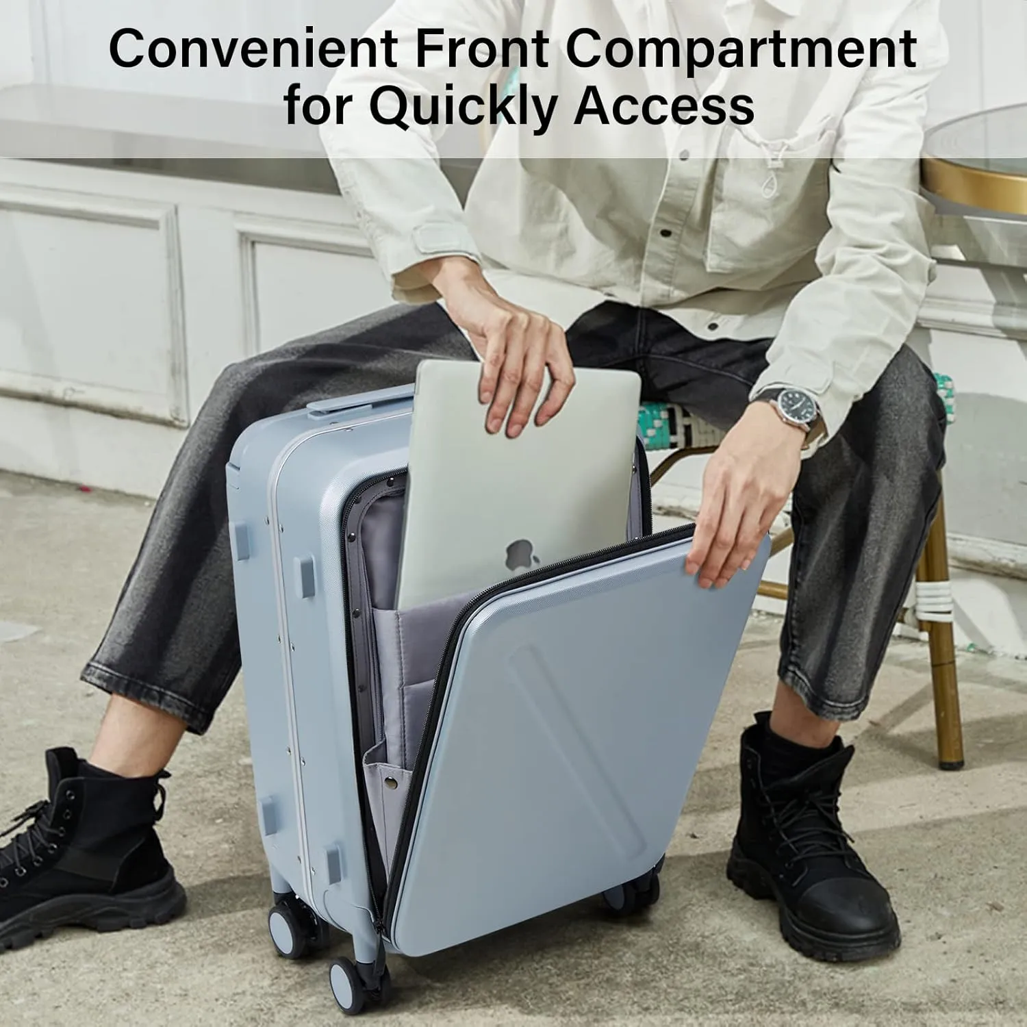 MILADA Luggage Hard Shell Suitcases Airline Approved Carry On Luggage 22x14x9 TSA Approved Luggage 20 Inch Front Opening Pocket Suitcase with Wheels Travel Luggage Wide Handle,Grey