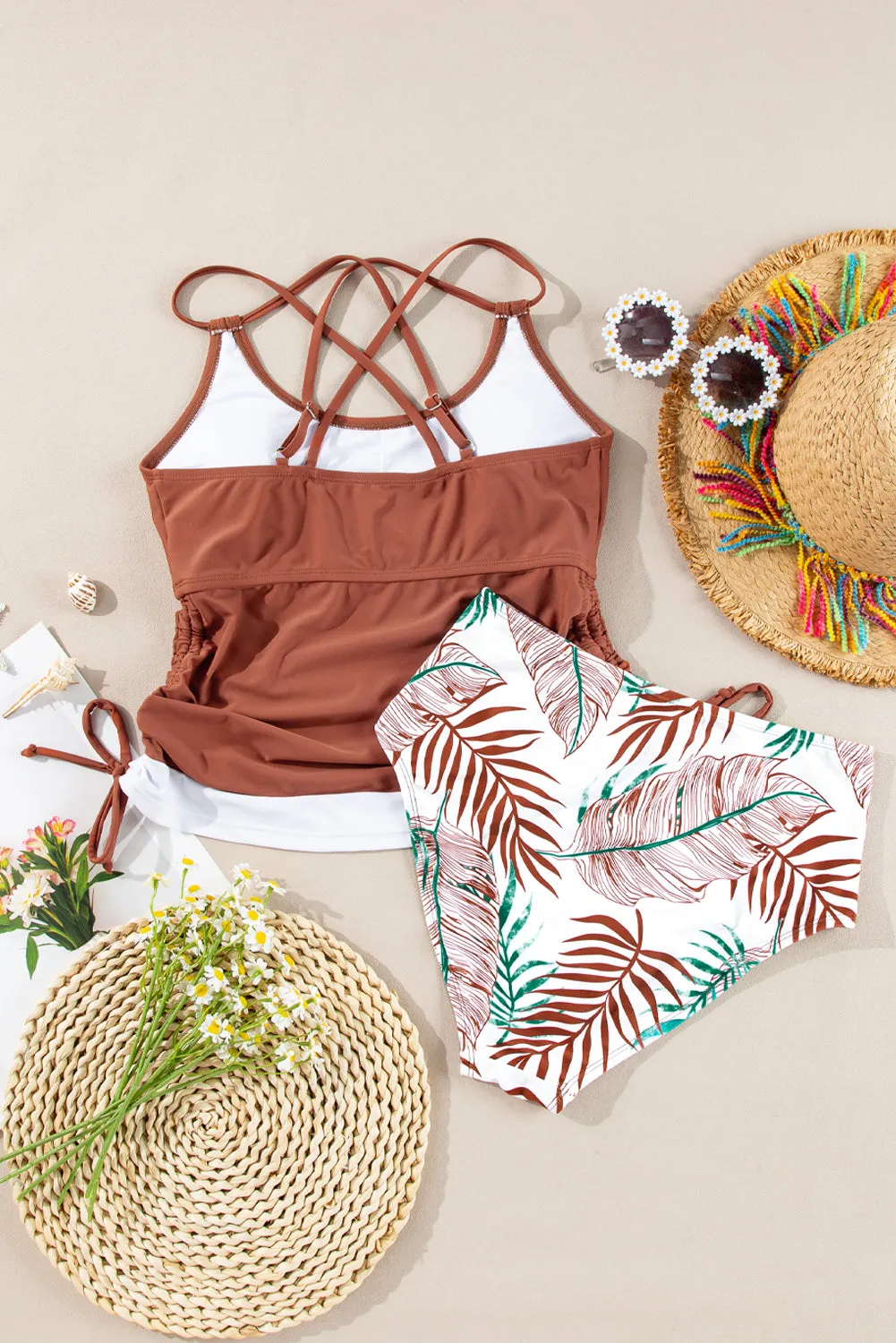 Mineral Red Drawstring Tummy Control 2pcs Tankini Set