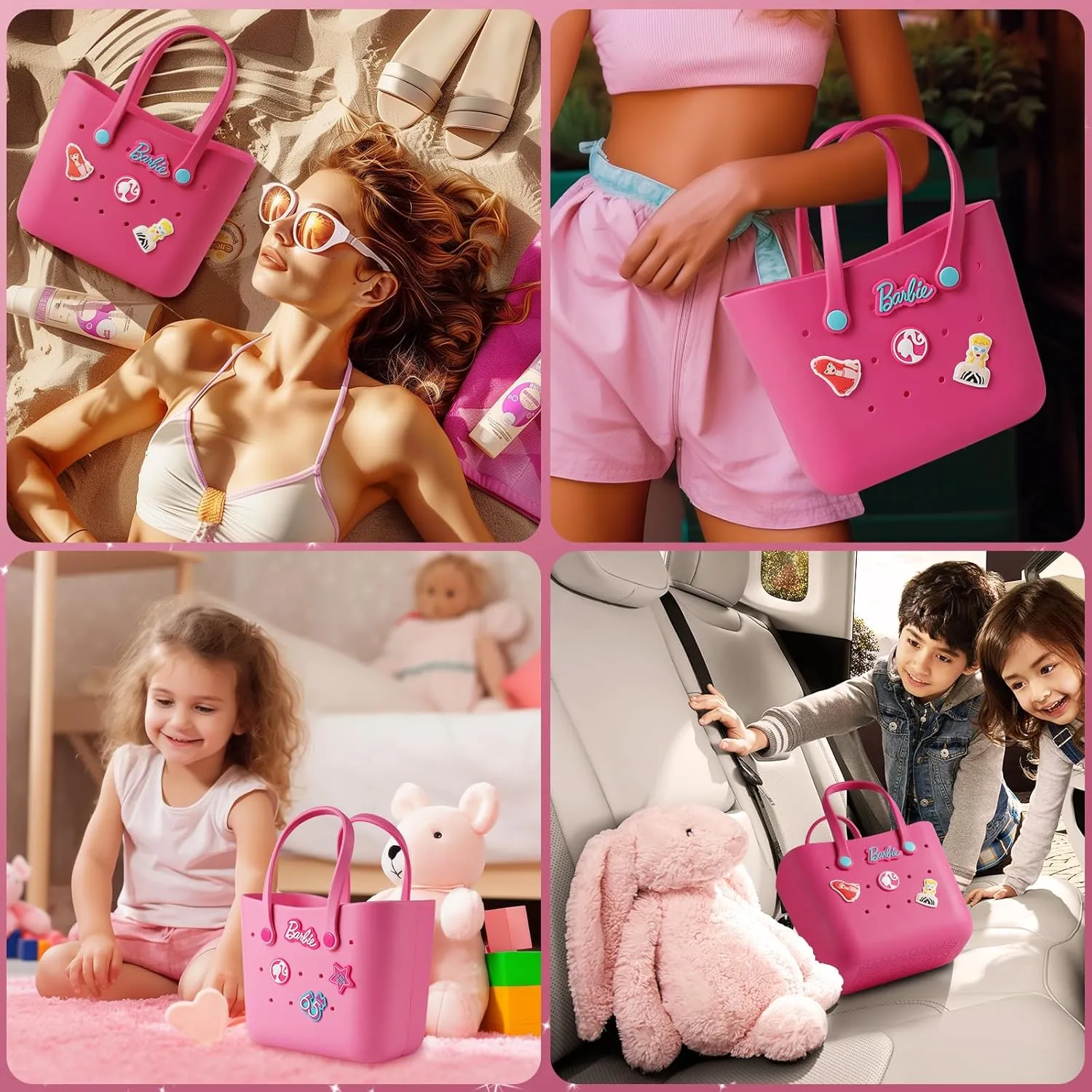MINISO Barbie Lunch Bag for Women, Reusable Beach Tote Bag, Practical And Portable EVA Handbag for Work Travel & Play