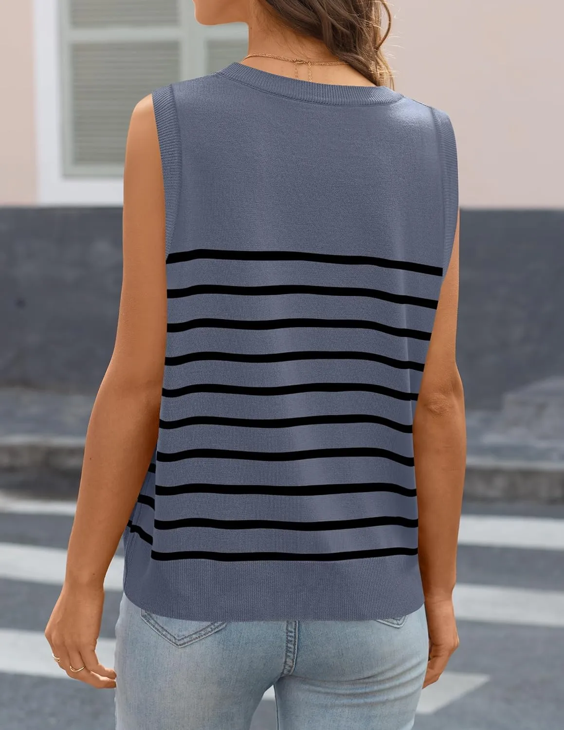 MIROL Women's Sleeveless Striped Tank Tops 2025 Summer Crewneck T-Shirts Basic Knit Casual Loose Blouse