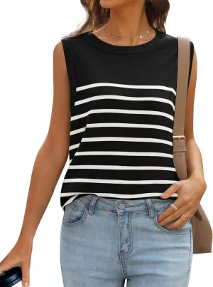 MIROL Women's Sleeveless Striped Tank Tops 2025 Summer Crewneck T-Shirts Basic Knit Casual Loose Blouse