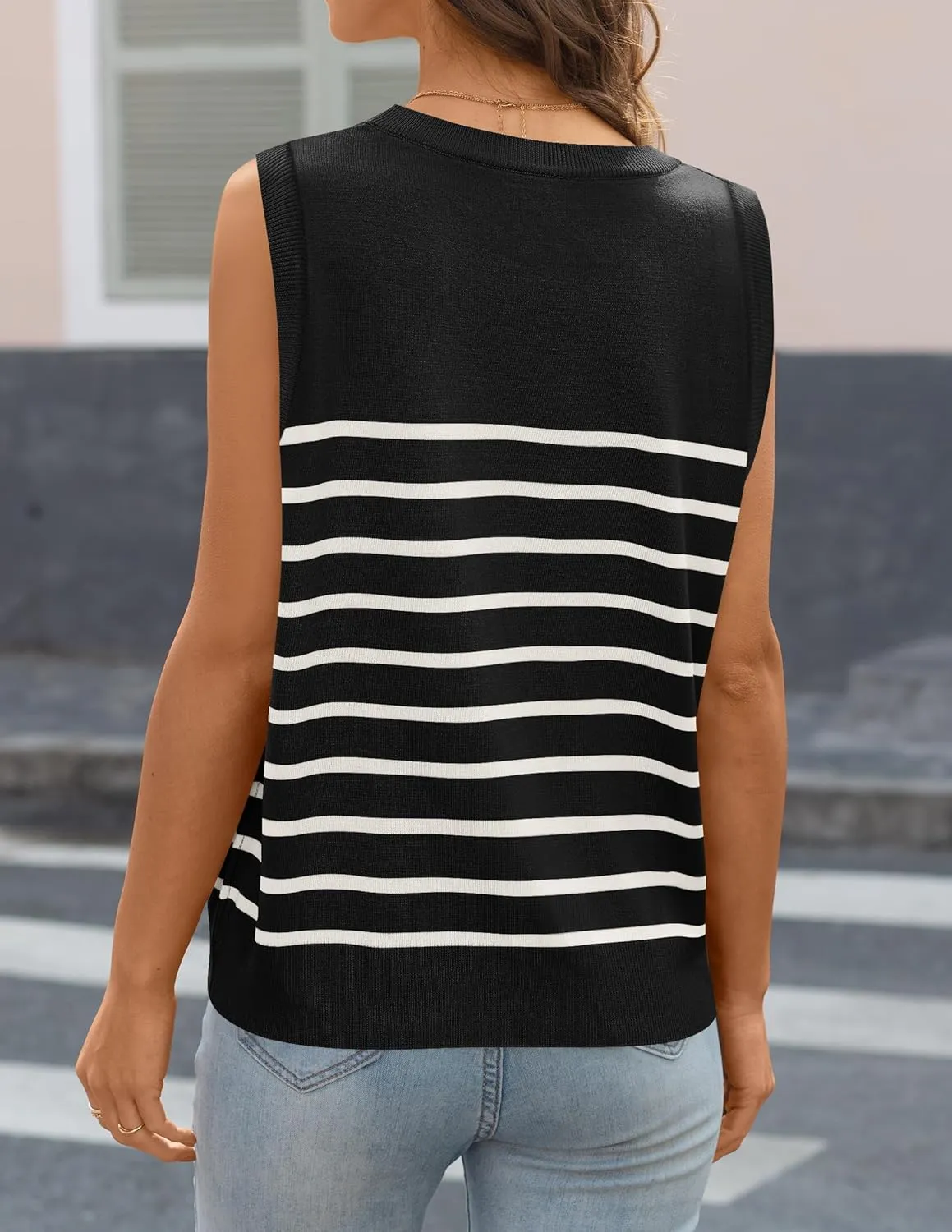 MIROL Women's Sleeveless Striped Tank Tops 2025 Summer Crewneck T-Shirts Basic Knit Casual Loose Blouse