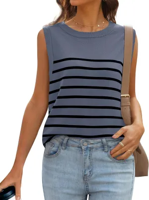 MIROL Women's Sleeveless Striped Tank Tops 2025 Summer Crewneck T-Shirts Basic Knit Casual Loose Blouse