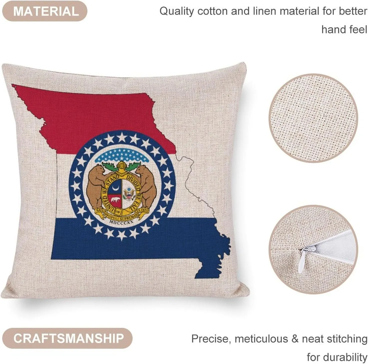 Missouri State Flag Map Cotton Linen Throw Pillow Covers Square Cushion Case Decorations Pillowcase for Sofa Couch Home
