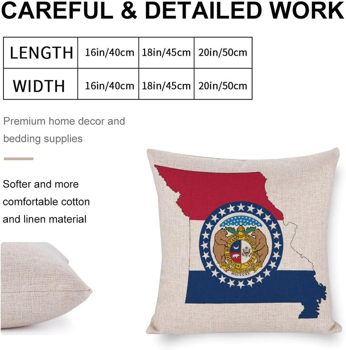 Missouri State Flag Map Cotton Linen Throw Pillow Covers Square Cushion Case Decorations Pillowcase for Sofa Couch Home