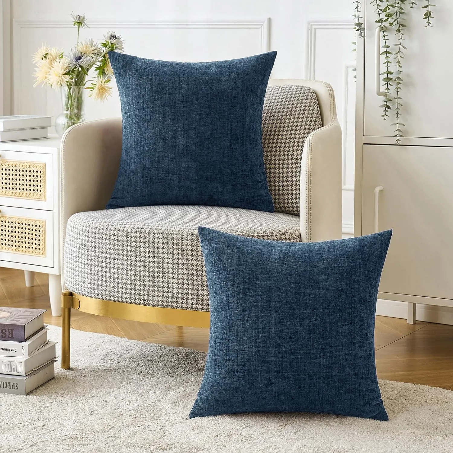 MIULEE Pack of 2 Blue Throw Pillow Covers 18x18 Inch Soft Chenille Pillow Covers for Sofa Living Room Couch Solid Dyed Cases