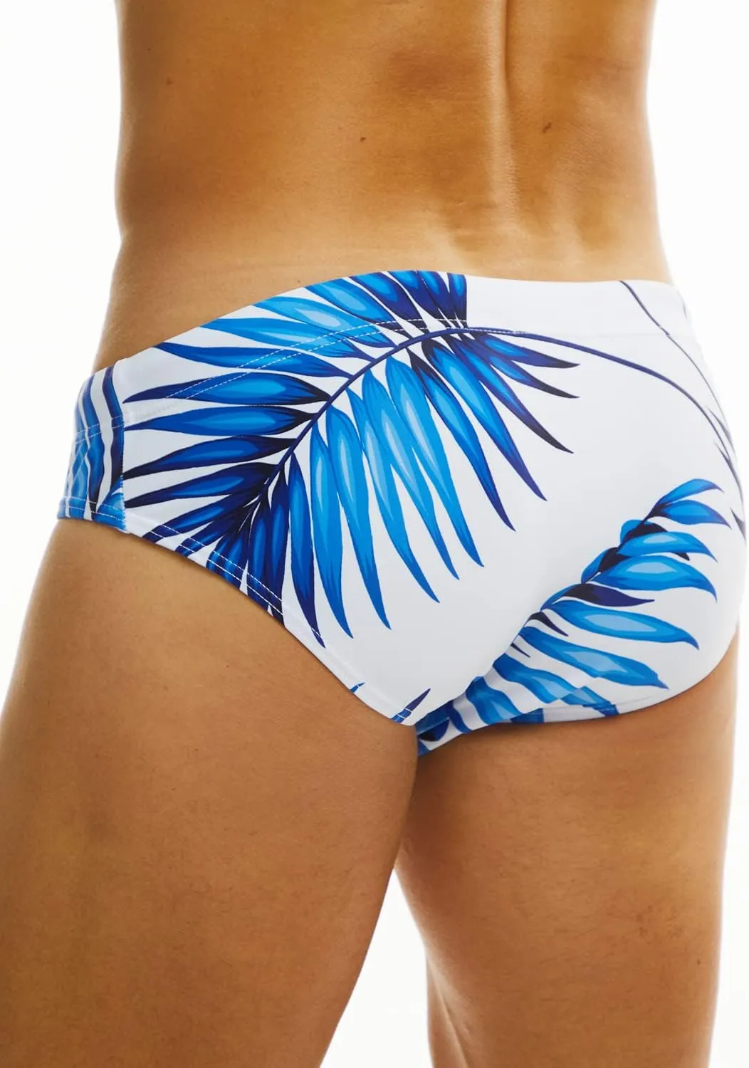 MIZOK Men's Sexy Bikini Swim Briefs Quick Dry Printed Swimsuit Beach Swimwear with Drawstring