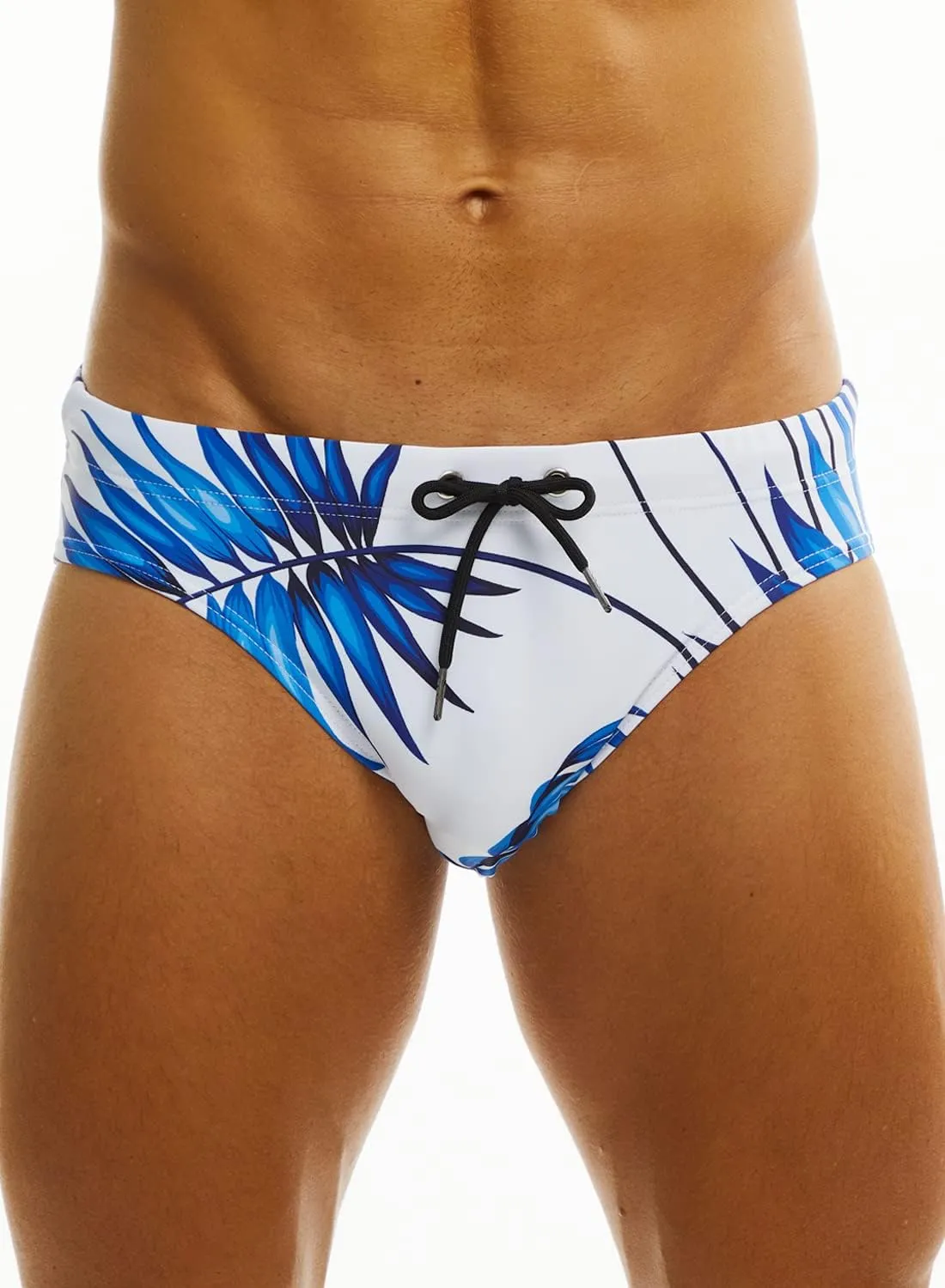 MIZOK Men's Sexy Bikini Swim Briefs Quick Dry Printed Swimsuit Beach Swimwear with Drawstring