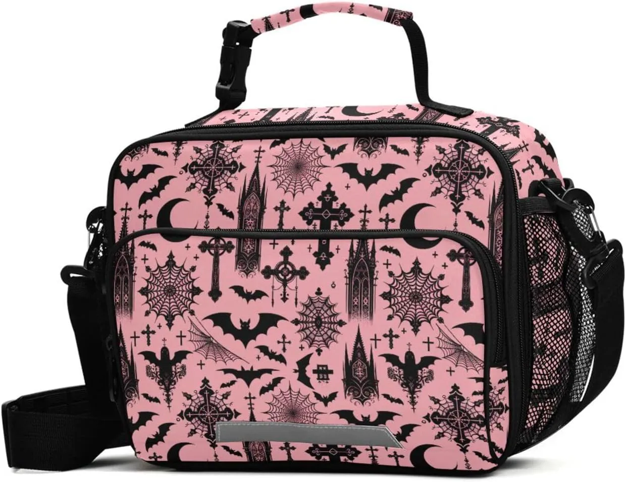 MNSRUU Student Lunch Bag Black Gothic Moon Spider Webs and Bats Insulated DinnerTotes Picnic Bag Lunch Box with Adjustable Shoulder Strap for Teen Kids Adults