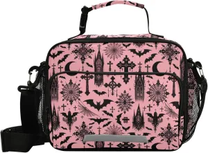MNSRUU Student Lunch Bag Black Gothic Moon Spider Webs and Bats Insulated DinnerTotes Picnic Bag Lunch Box with Adjustable Shoulder Strap for Teen Kids Adults