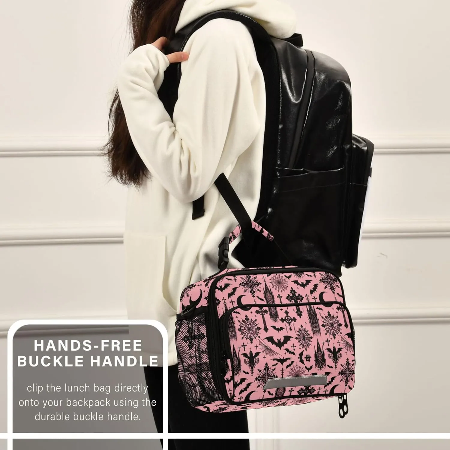MNSRUU Student Lunch Bag Black Gothic Moon Spider Webs and Bats Insulated DinnerTotes Picnic Bag Lunch Box with Adjustable Shoulder Strap for Teen Kids Adults