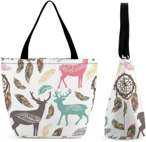 MoBlinko Dream Cather Feathers Womens Tote Bags Reusable Yoga Shoulder Bag Handbag with Zipper for Grocery Shopping Gifts