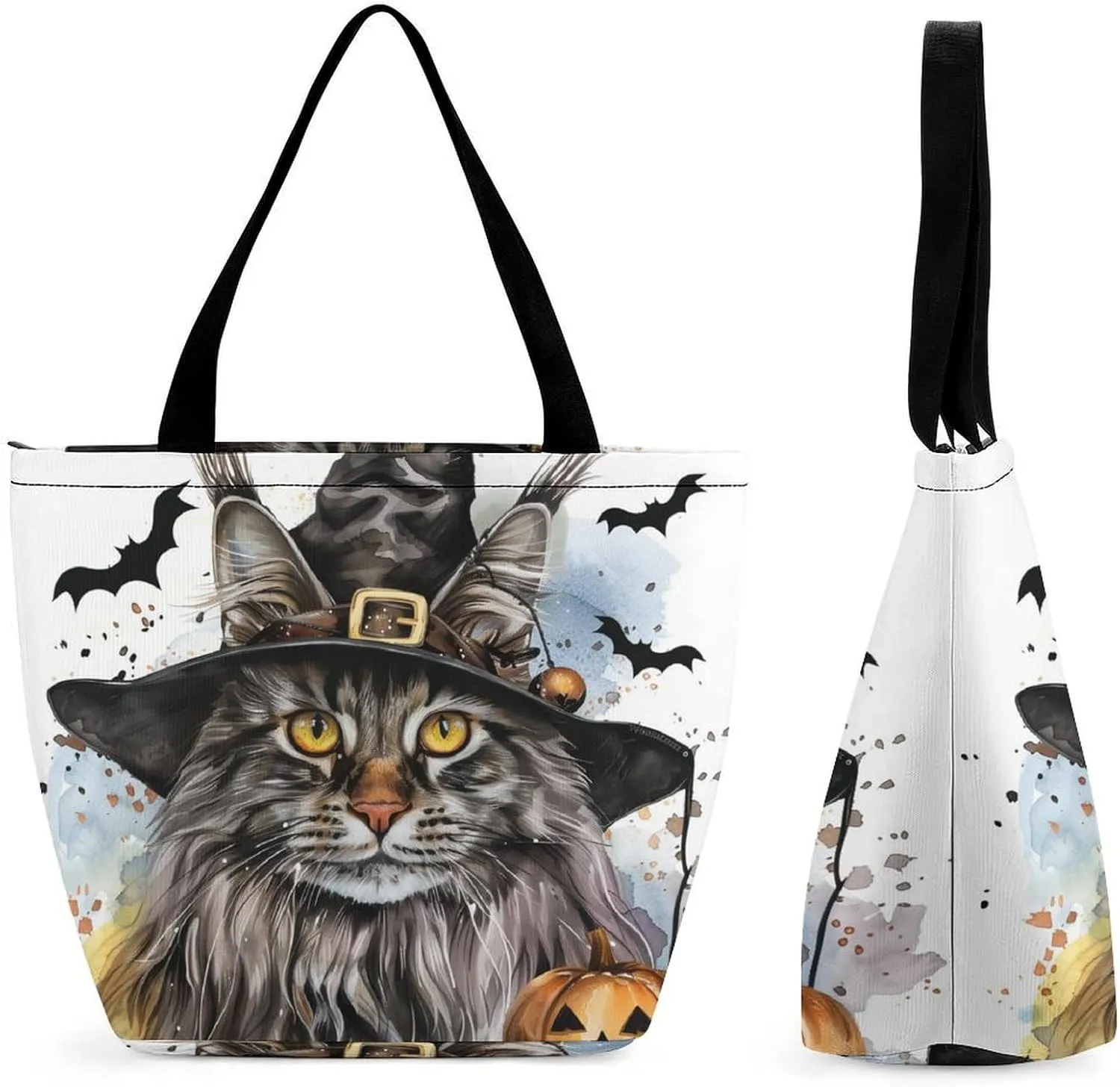 MoBlinko Halloween Cat Tote Bag for Women Reusable Shopping Bag Handbags Shoulder Bags with Zipper