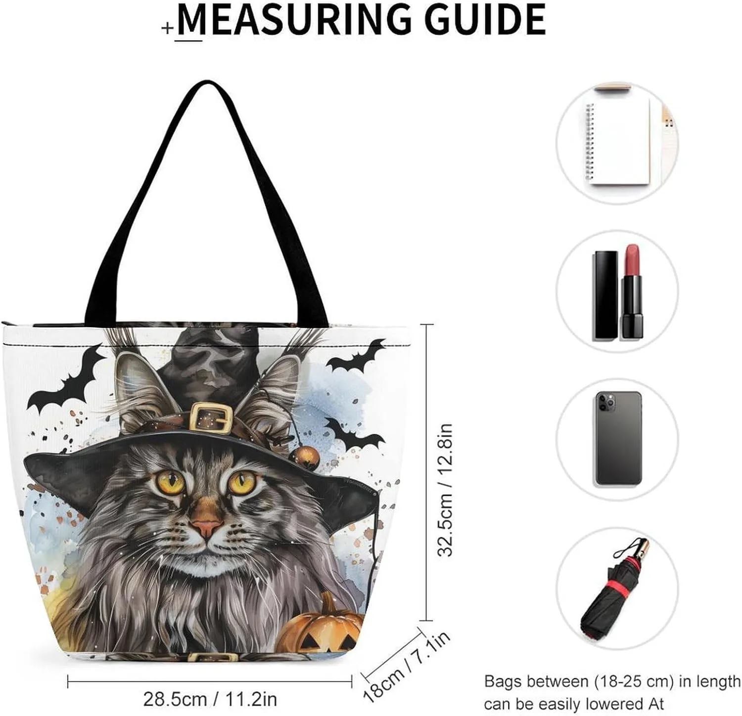 MoBlinko Halloween Cat Tote Bag for Women Reusable Shopping Bag Handbags Shoulder Bags with Zipper