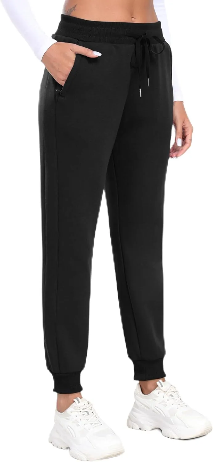 MoFiz Women's Fleece Lined Hiking Pants Water Resistant High Waisted Thermal Joggers Winter Running Sweatpants Zip Pockets