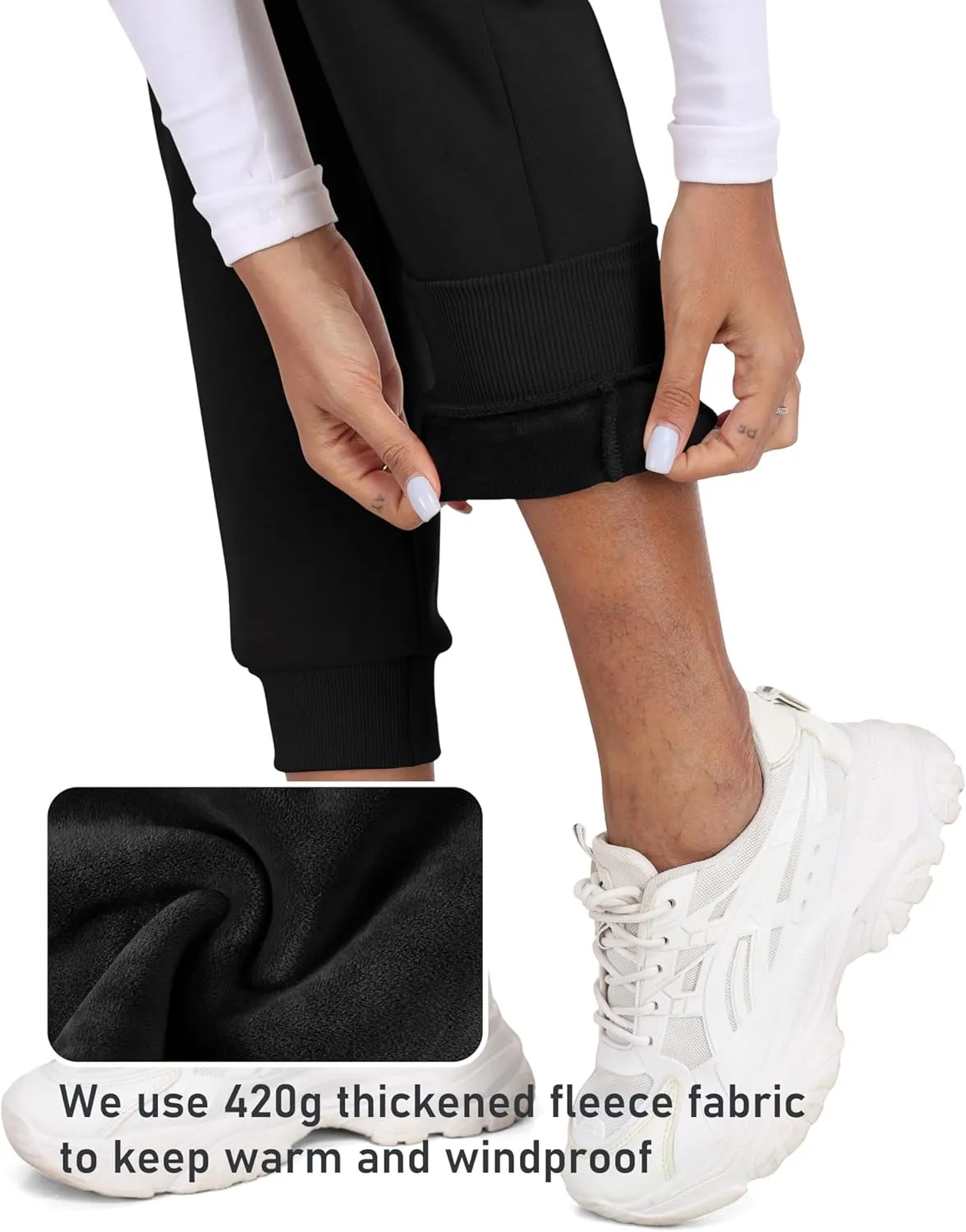 MoFiz Women's Fleece Lined Hiking Pants Water Resistant High Waisted Thermal Joggers Winter Running Sweatpants Zip Pockets