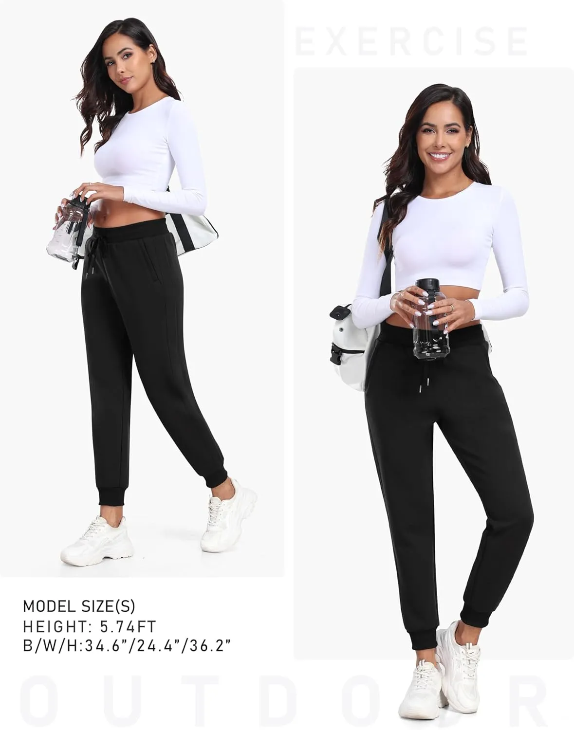 MoFiz Women's Fleece Lined Hiking Pants Water Resistant High Waisted Thermal Joggers Winter Running Sweatpants Zip Pockets
