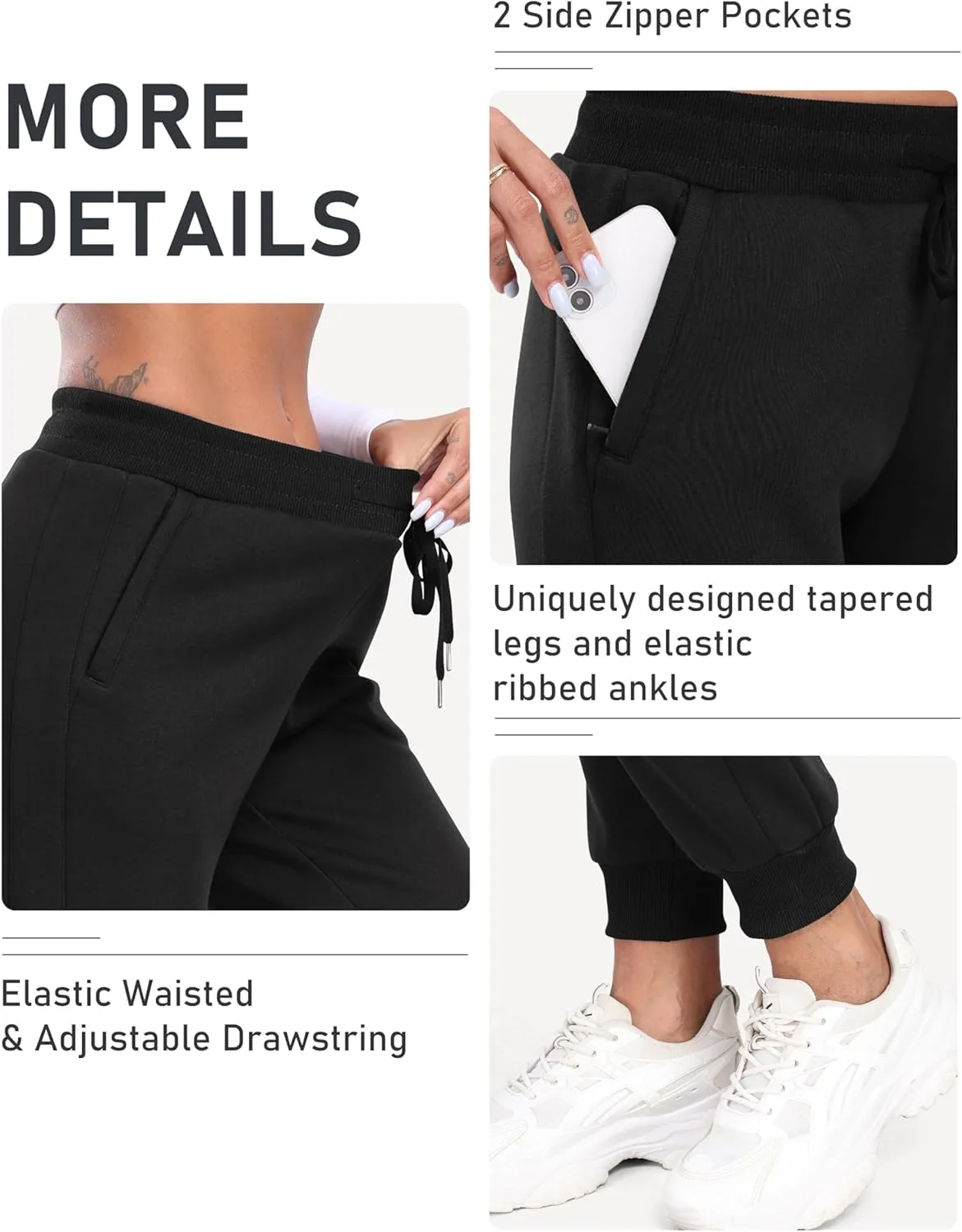 MoFiz Women's Fleece Lined Hiking Pants Water Resistant High Waisted Thermal Joggers Winter Running Sweatpants Zip Pockets