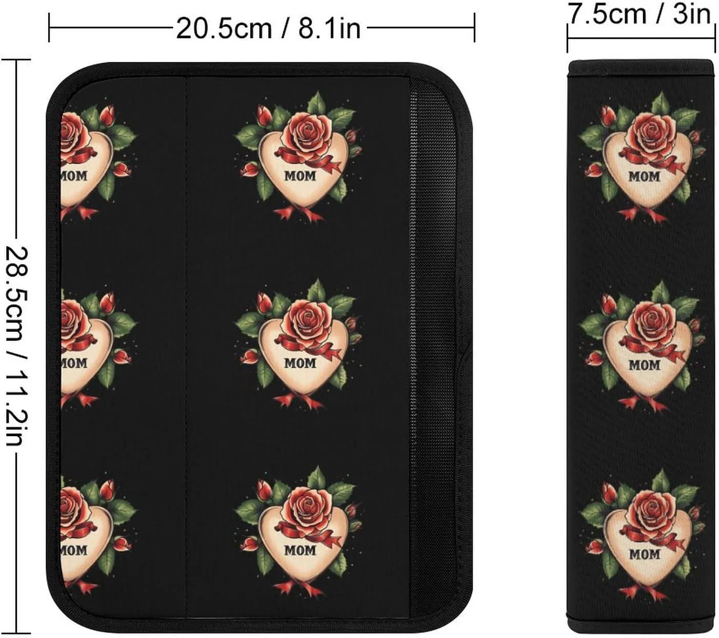 Mom Heart Tattoo Fashion Car Seat Belt Cover Pad for Shoulder Bag Camera Soft Comfort Accessories 2PCS