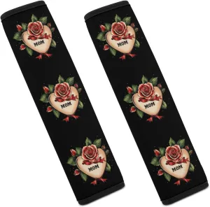 Mom Heart Tattoo Fashion Car Seat Belt Cover Pad for Shoulder Bag Camera Soft Comfort Accessories 2PCS