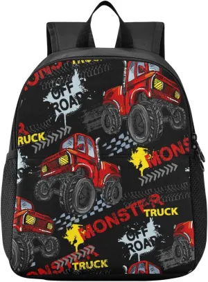 Monster Truck Toddler Backpack - Waterproof Mini Backpack for Boys/Girls - Cute Small Kindergarten Pre School Bag