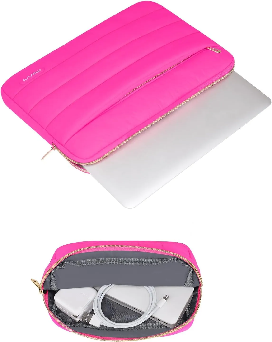 MOSISO 13-14 inch Laptop Case, 13.3 inch Puffy Laptop Sleeve Compatible with MacBook Air 13 13.6 M3 M2 M1/Pro 13/Pro 14, HP, Dell, ASUS, Lenovo, Polyester Horizontal Bag with Small Case, Rose Red