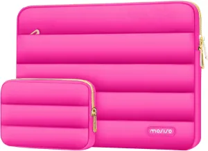 MOSISO 13-14 inch Laptop Case, 13.3 inch Puffy Laptop Sleeve Compatible with MacBook Air 13 13.6 M3 M2 M1/Pro 13/Pro 14, HP, Dell, ASUS, Lenovo, Polyester Horizontal Bag with Small Case, Rose Red
