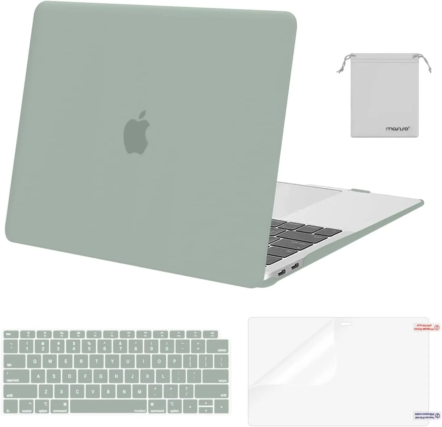 MOSISO Compatible with MacBook Air 13 inch Case 2022, 2021-2018 Release A2337 M1 A2179 A1932, Plastic Hard Shell&Keyboard Cover&Screen Film&Storage Bag for MacBook Air 13.3 inch Case, Antique Green