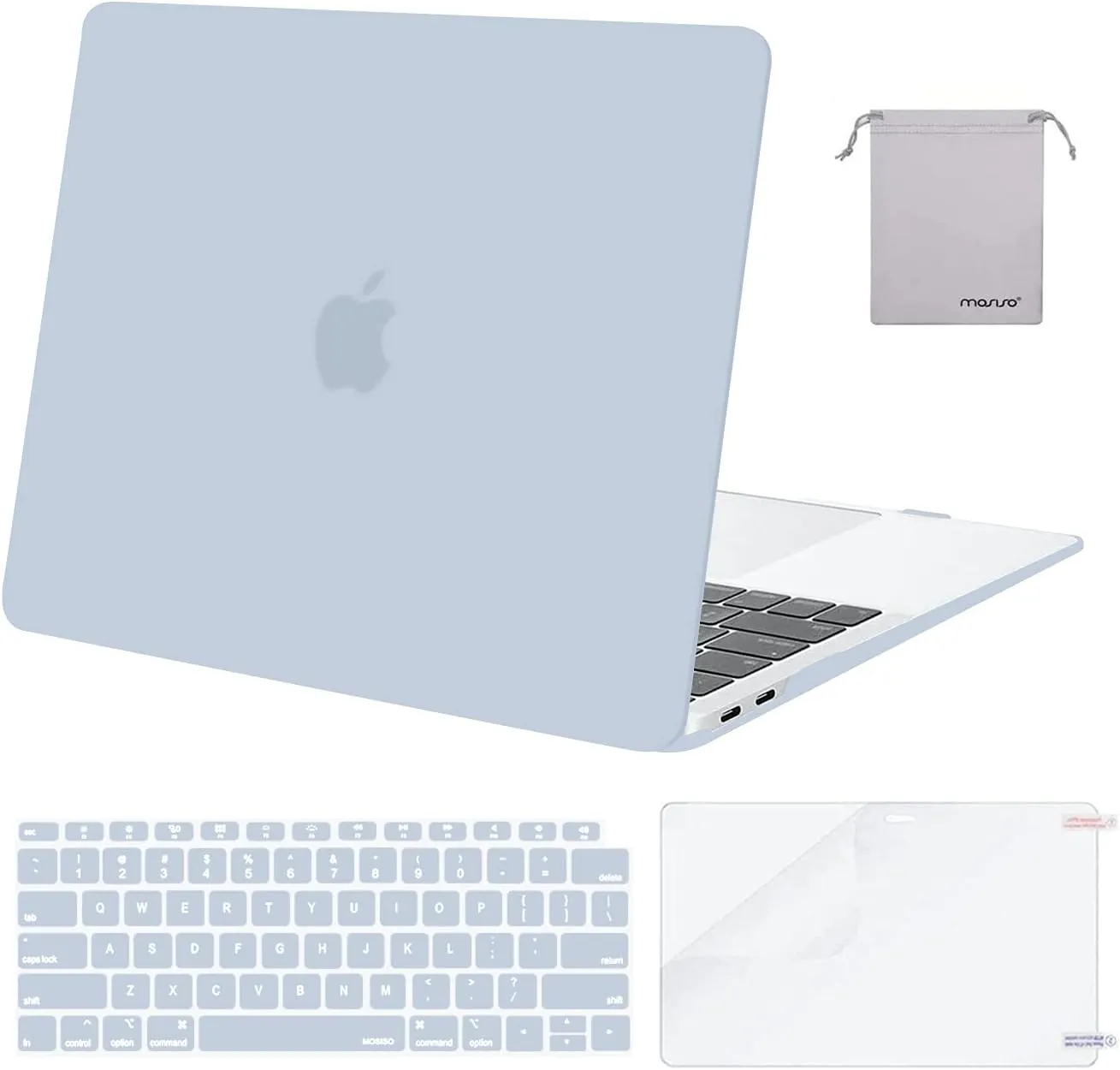 MOSISO Compatible with MacBook Air 13 inch Case M1 Chip 2021-2018 Release A2337 A2179 A1932, Plastic Hard Shell&Keyboard Cover&Screen Film&Storage Bag for MacBook Air 13.3 inch Case, Baby Blue