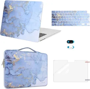MOSISO Compatible with MacBook Air 15 inch Case 2025 2024 2023 Release M4 A3241 M3 A3114 M2 A2941, Plastic Watercolor Marble Hard Case&Carrying Sleeve Bag&Keyboard Cover&Webcam Cover&Screen Film, Blue
