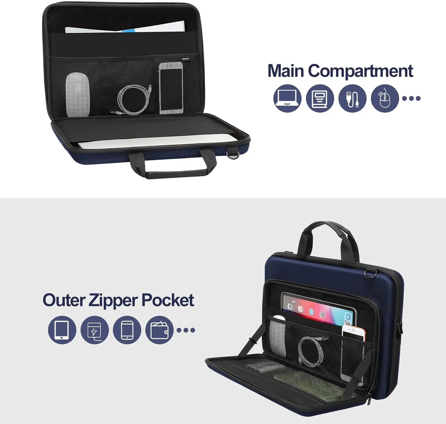 MOSISO Hard Shell Laptop Case for Men Women,13 inch Computer Bag Compatible with MacBook, HP, Dell, Lenovo, Asus, Notebook,13.3 inch Laptop Bag with Front Pocket & Shoulder Strap, Navy Blue