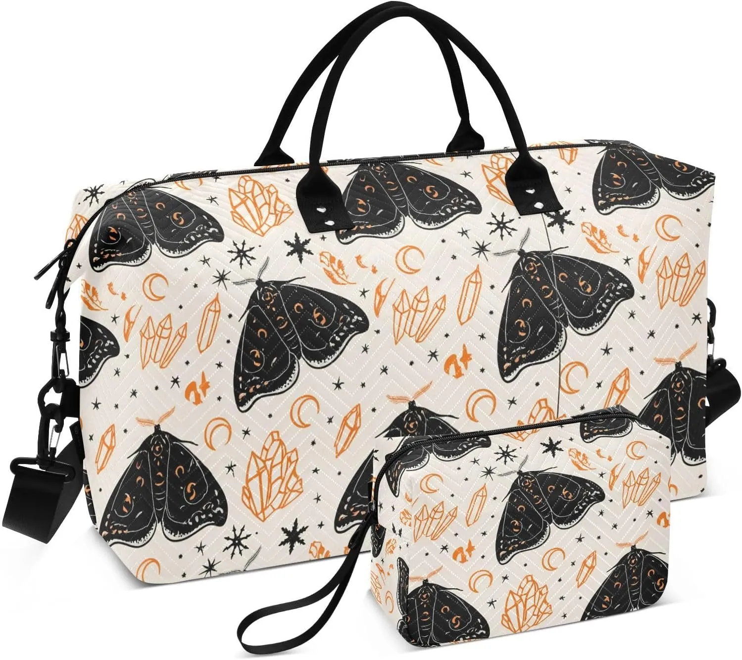 Moth Crystal Star Ivory Sports Gym Bag for Women Men Travel Duffel Bag Weekend Overnight Carry on Bag with Toiletry Bag Yoga Bag for Plane Hospital Workout Swimming Yoga
