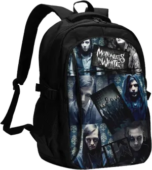 Motionless Rock In White Backpack with USB Charing Port Laptop Daypack Travel Bag Classic Laptop Backpack