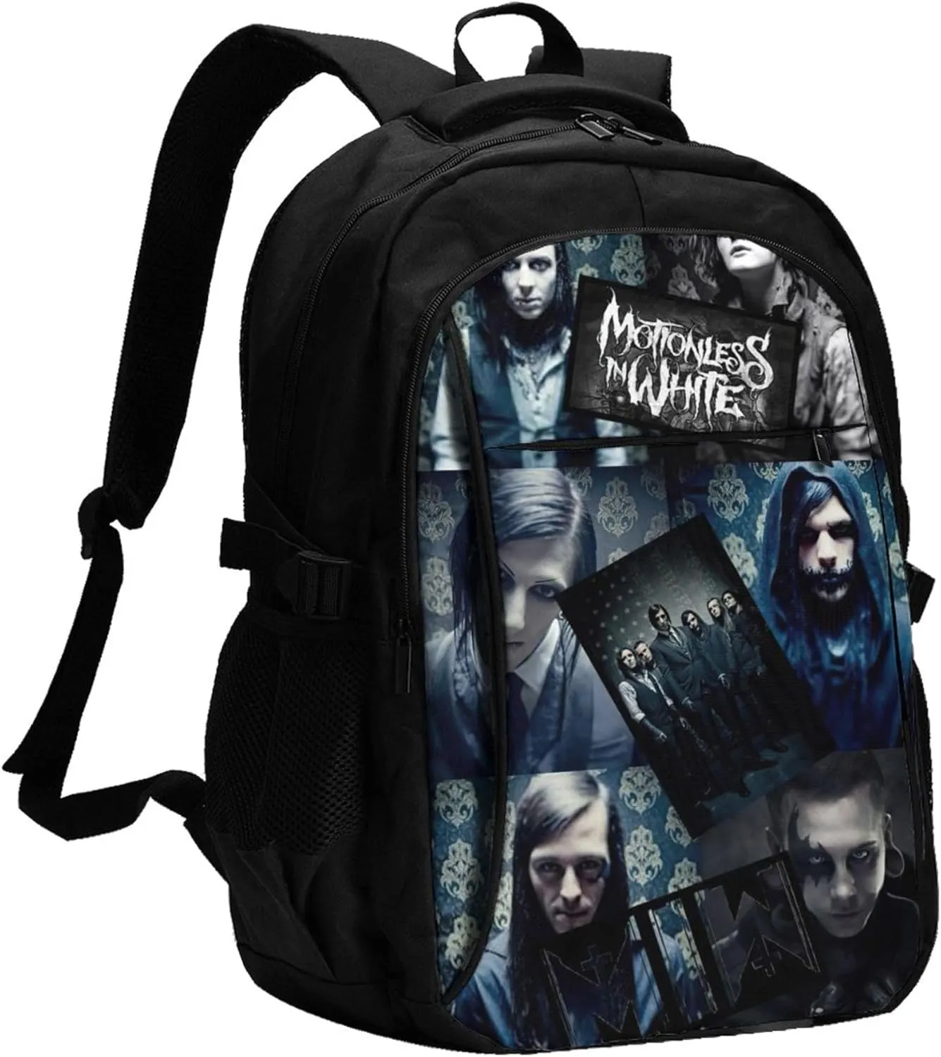 Motionless Rock In White Backpack with USB Charing Port Laptop Daypack Travel Bag Classic Laptop Backpack