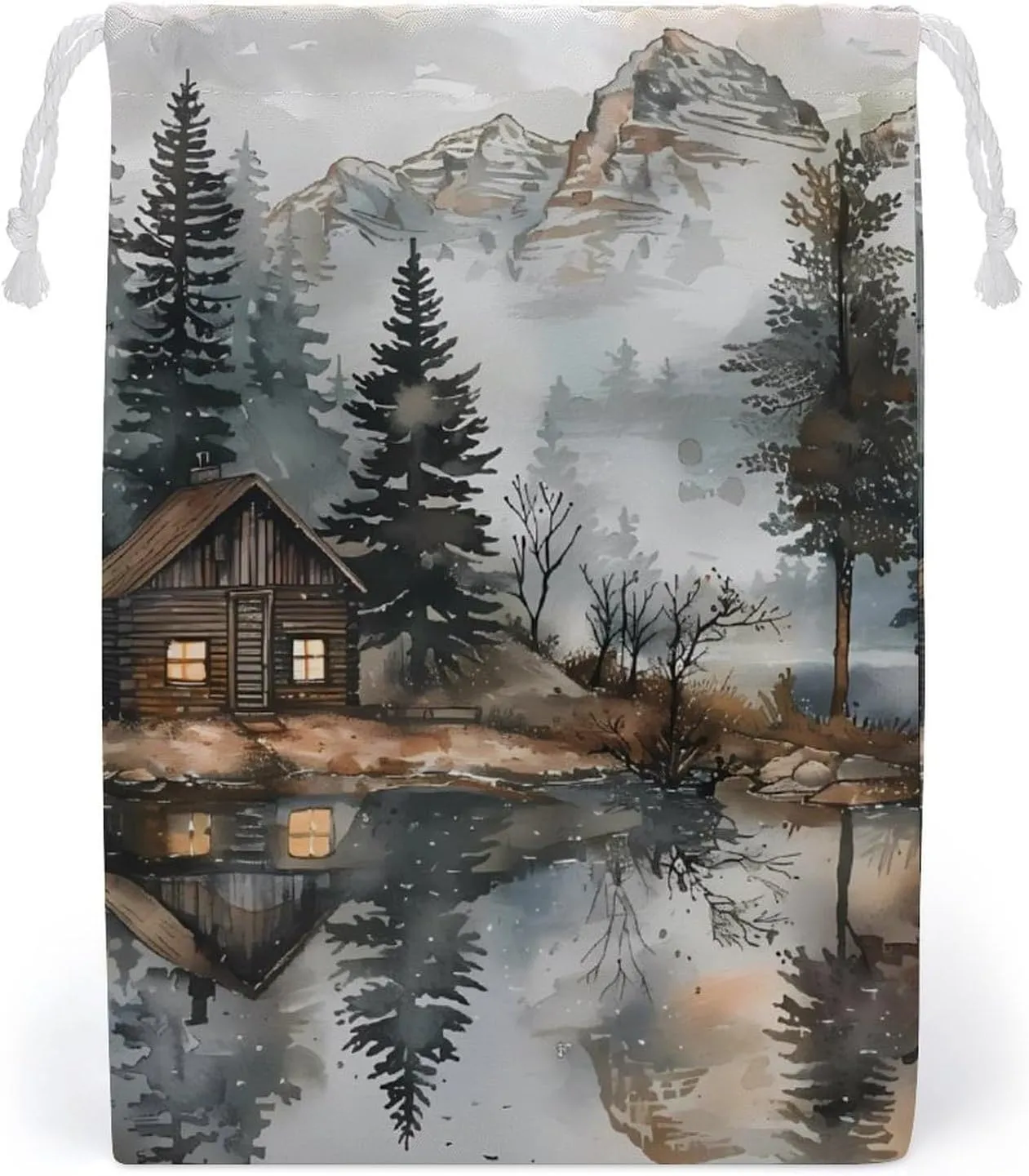 Mountain Hut by The Lake Drawstring Gift Bags Double-Sided Printing Wedding Candy Bag Birthday Party 20 * 25cm