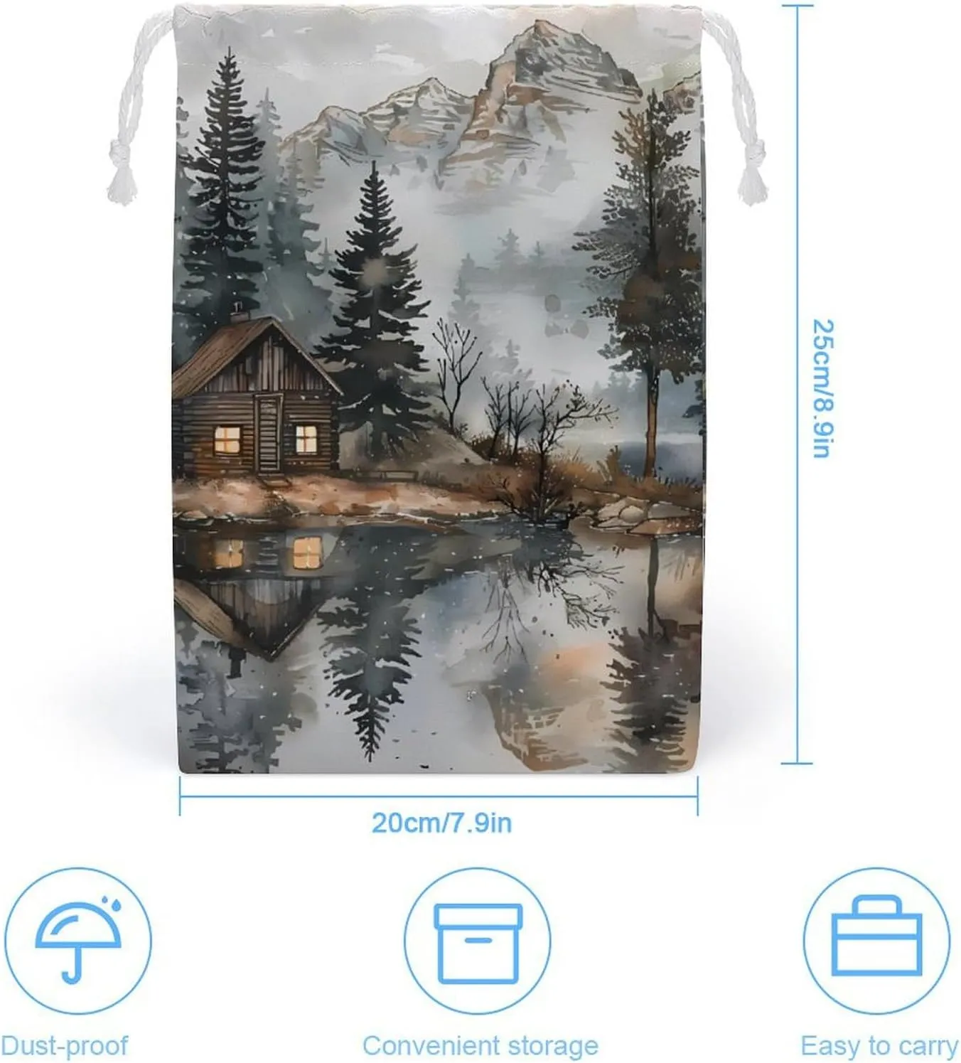 Mountain Hut by The Lake Drawstring Gift Bags Double-Sided Printing Wedding Candy Bag Birthday Party 20 * 25cm