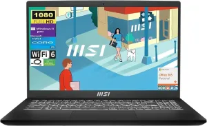 msi Modern 15 15.6" FHD Laptop with Microsoft Office, Intel Core i5-1235U 10-Cores Processor, 16GB RAM 1TB PCIe SSD, SD Card Reader, Backlit Keyboard, Bluetooth 5, Wi-Fi 6, Windows 11 Pro, Black