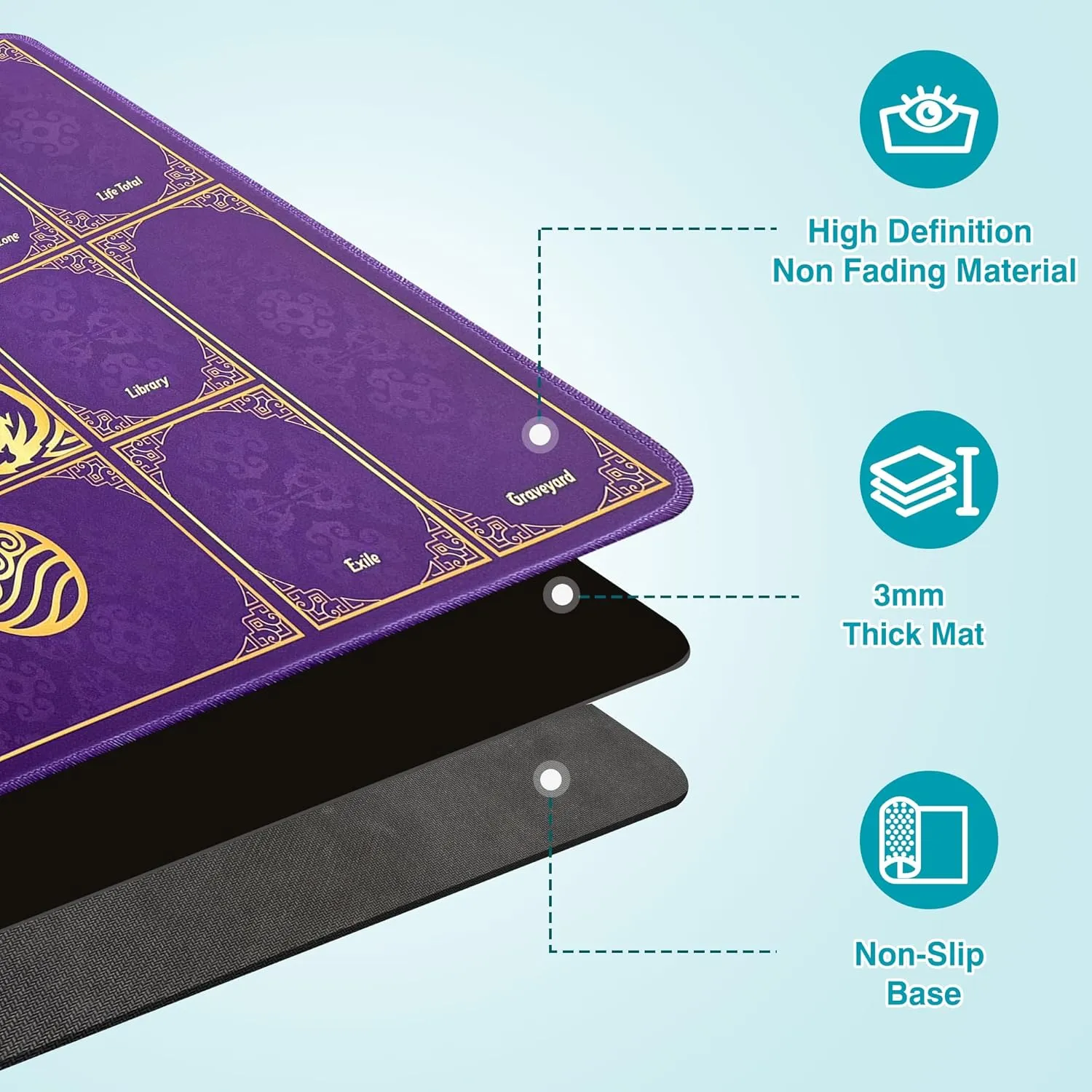 MTG Playmat with Magic Zones, 24x14in Playmat for Magic The Gathering, Commander Card Game Battles, Durable & Stain-Resistant Duel Mat for Beginners & Pros Non-Slip, Soft Surface, Purple