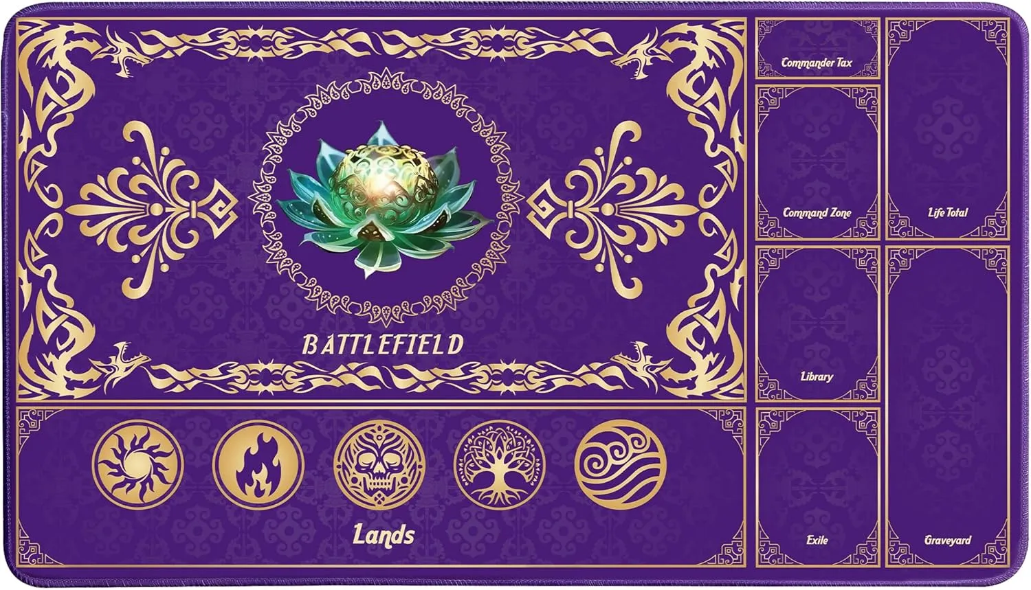 MTG Playmat with Magic Zones, 24x14in Playmat for Magic The Gathering, Commander Card Game Battles, Durable & Stain-Resistant Duel Mat for Beginners & Pros Non-Slip, Soft Surface, Purple