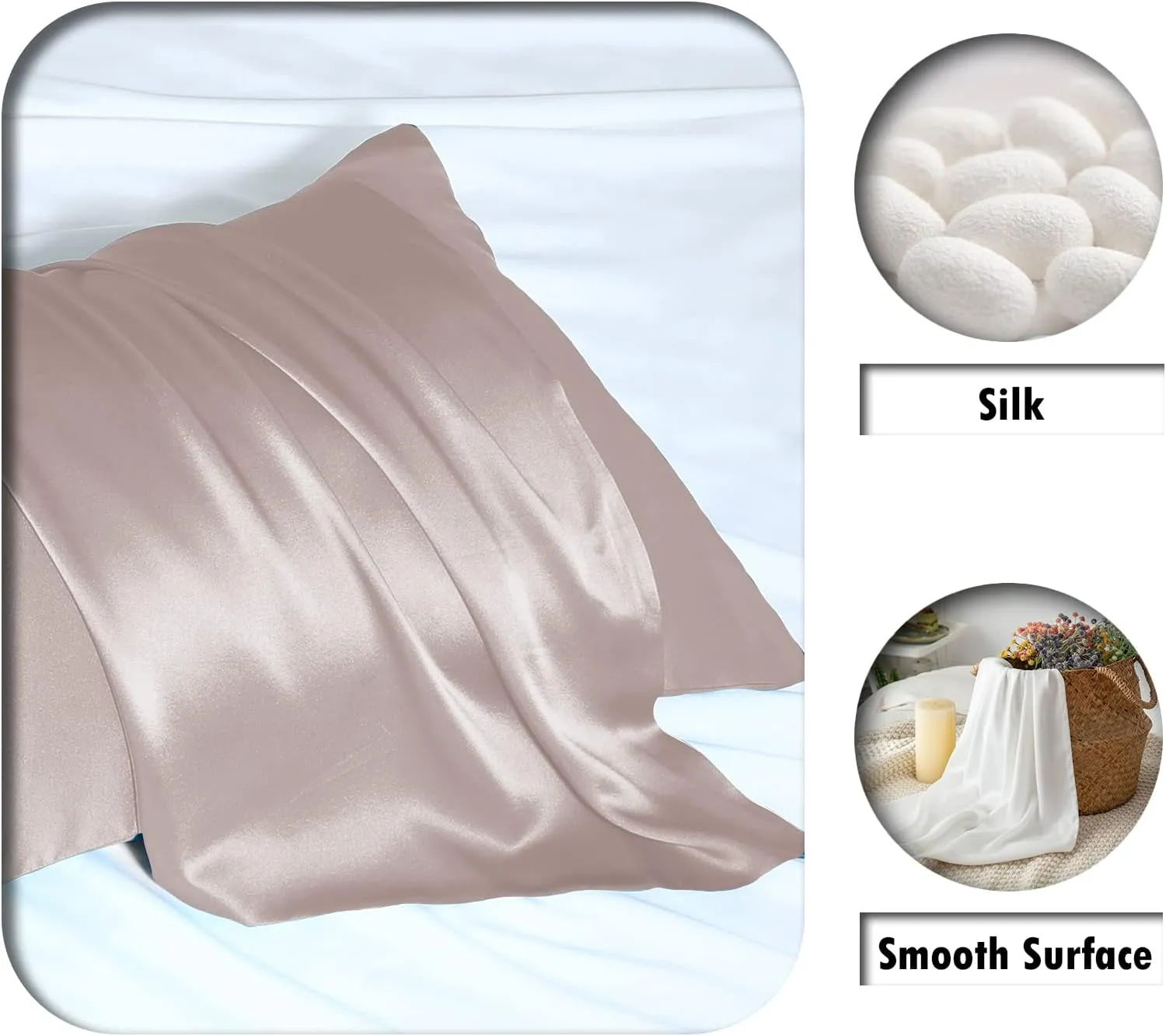 Mulberry Silk Pillowcase for Hair and Skin Standard Size 20"X 26" Pillow Case with Hidden Zipper Soft Breathable Smooth Cooling Covers for Sleeping(Apricot Gray,1Pcs)