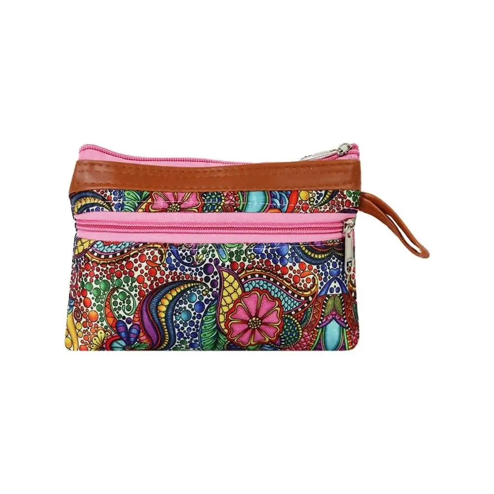 Multicolour Dual Zipper Polyester Pouch For Girls.