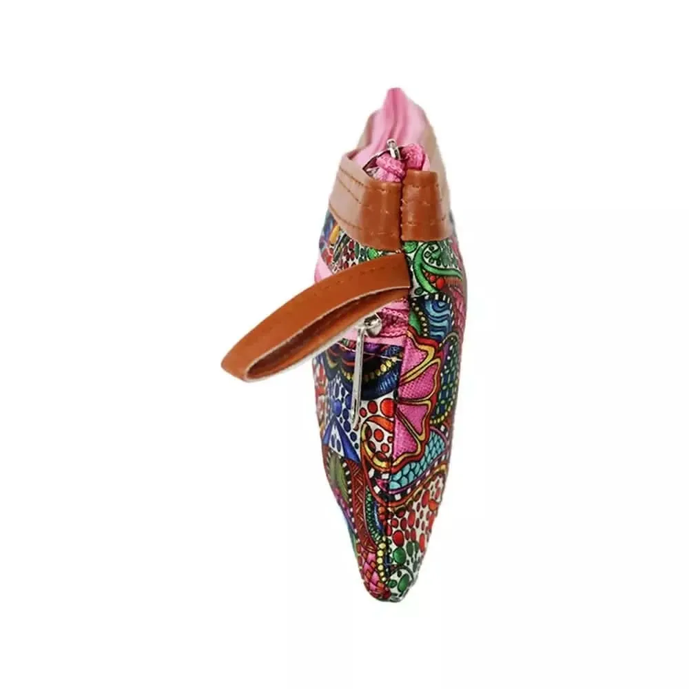 Multicolour Dual Zipper Polyester Pouch For Girls.