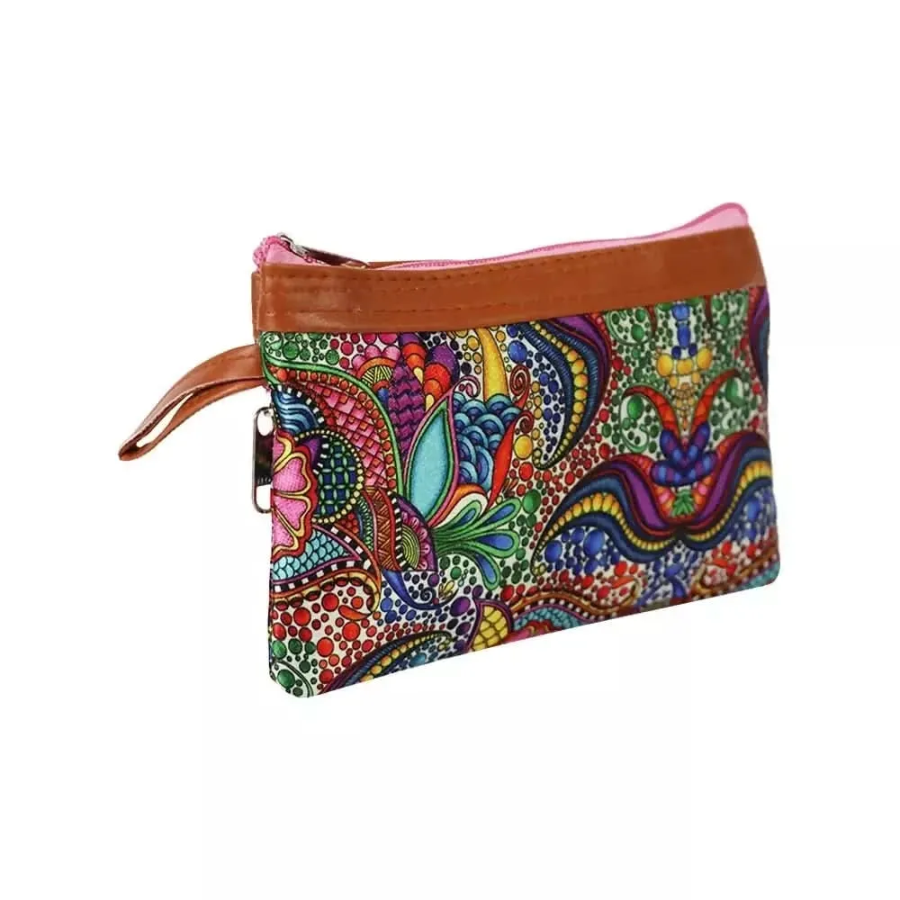 Multicolour Dual Zipper Polyester Pouch For Girls.