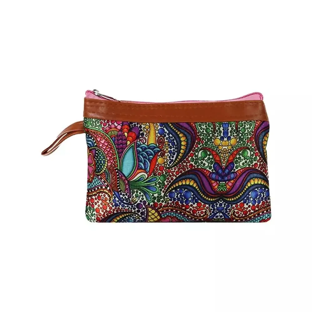Multicolour Dual Zipper Polyester Pouch For Girls.