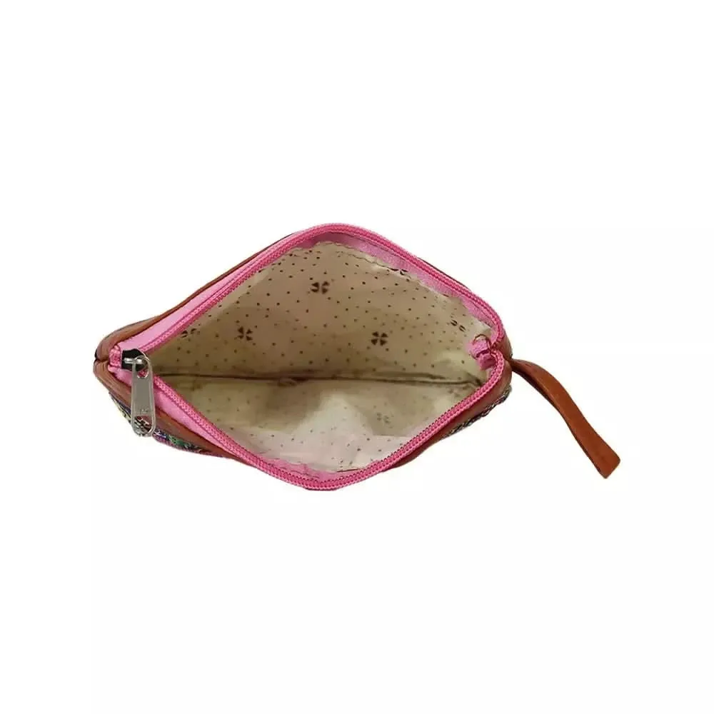 Multicolour Dual Zipper Polyester Pouch For Girls.